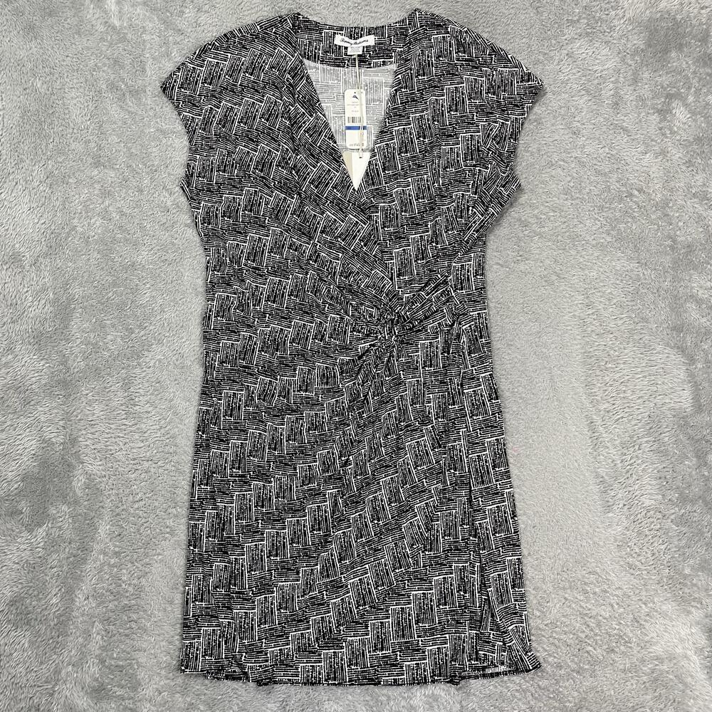 Tommy Bahama Wrap Dress Womens XL Black Geometric V Neck Carmela Short NWT